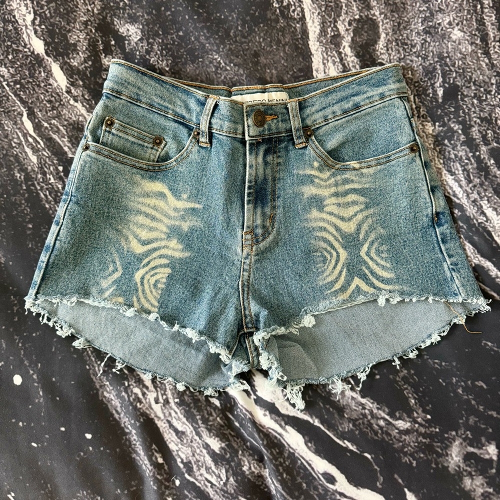 Women’s Vintage Blue Jean Cut Off Shorts Alfredo Venini Bleach Pattern Size 7